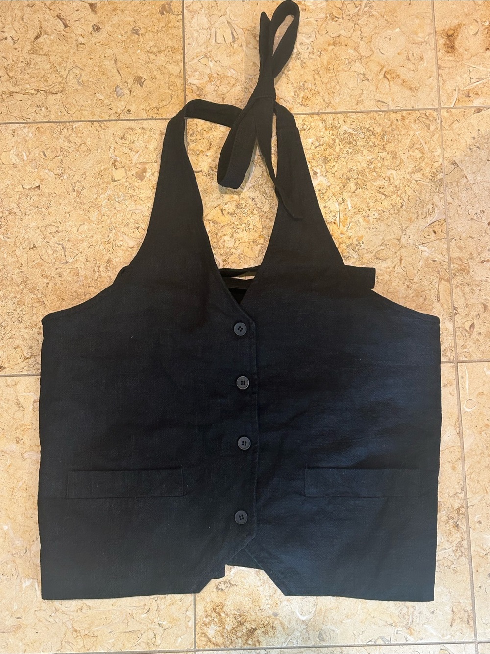Lioness Australia Black Halter Button-Front Crop Top Ramie Cotton Blend Size XS